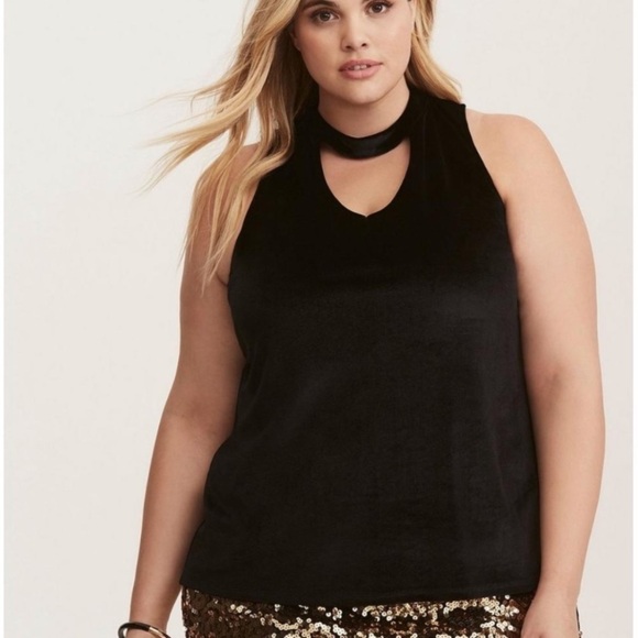 TORRID / Black Crushed Velvet Halter Tank Top Size 2(2X) - Picture 1 of 10